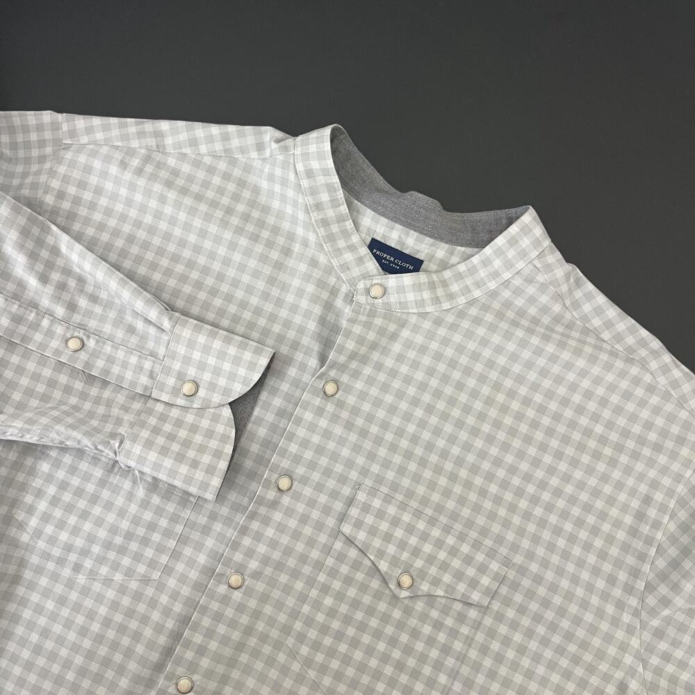 Proper Cloth Western Shirt Mens 3XL Check Band Collar Pearl Snap Cowboy Rodeo